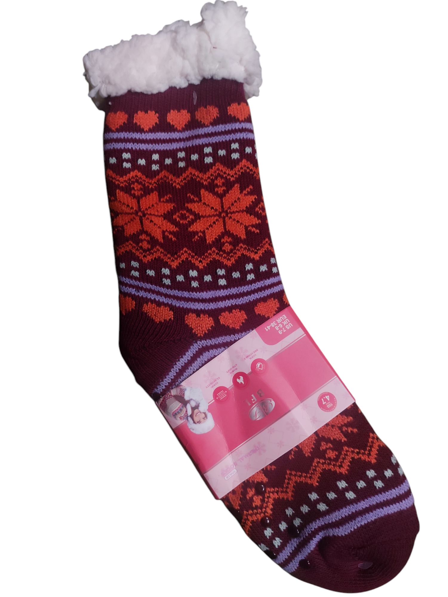 SNOWFLAKE BURGUNDY SOCKS
