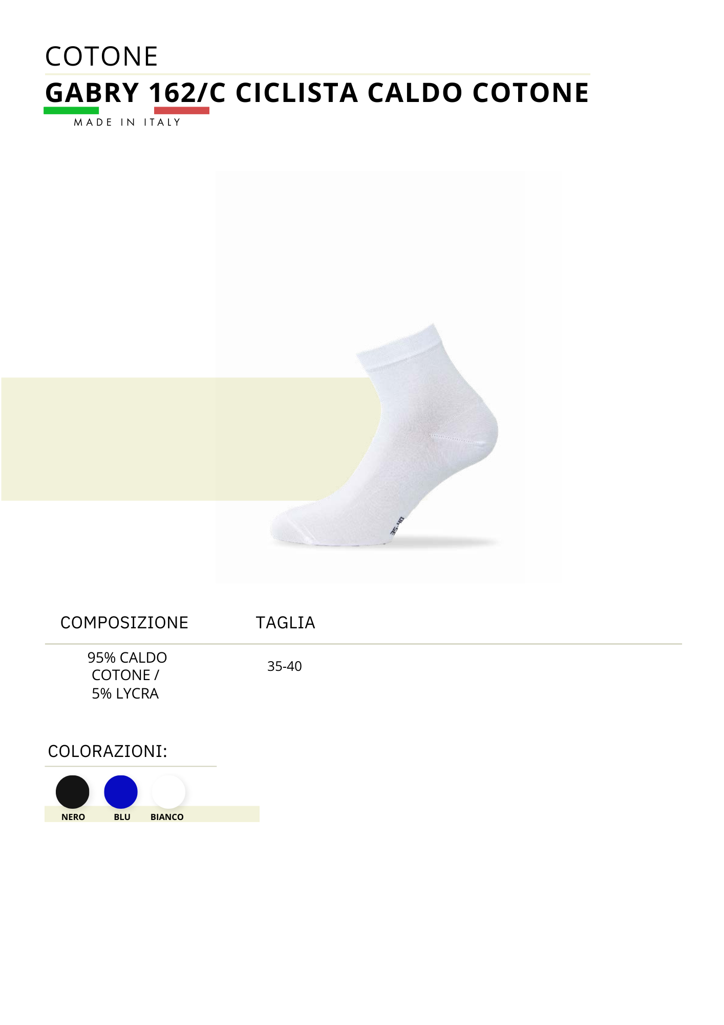 GABRY 162/C-CALZA CICLISTA CALDO COTONE