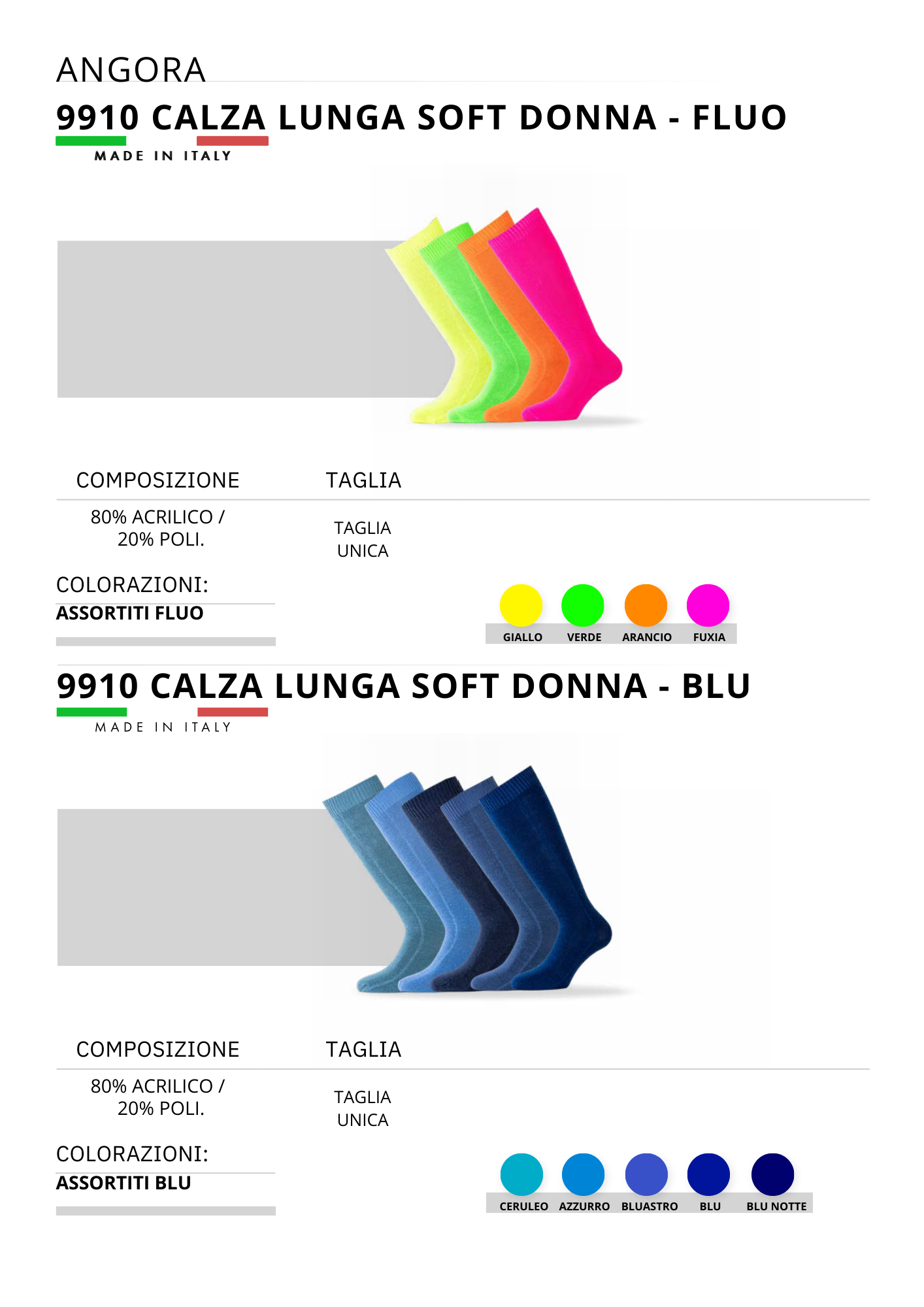 9910-CALZA CORTA SOFT FLUO E BLU