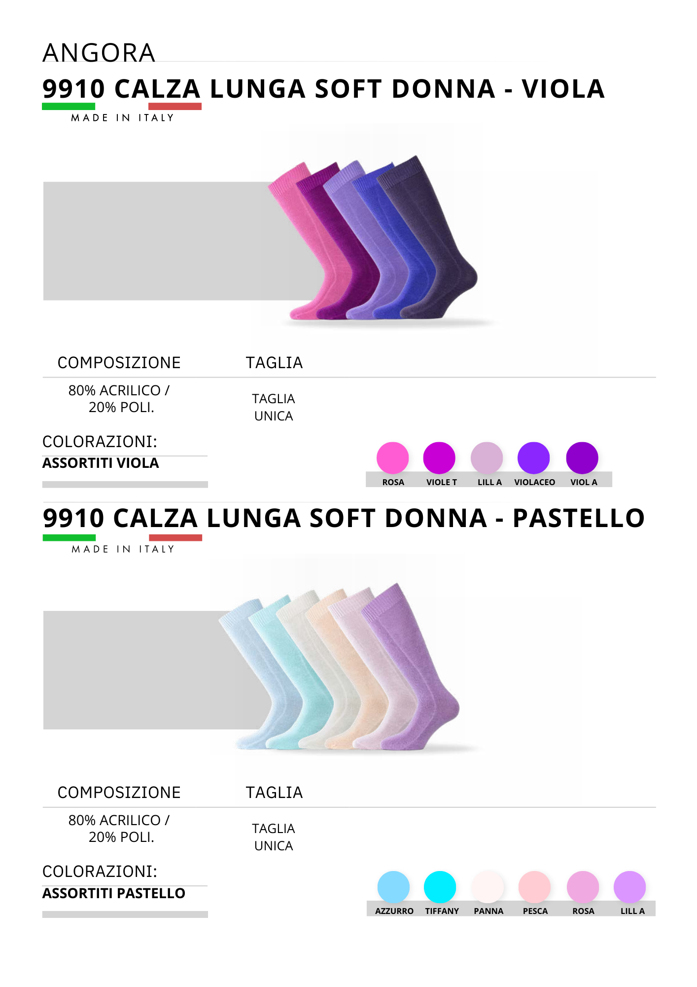 9910-CALZA LUNGA SOFT VIOLA E PASTELLO