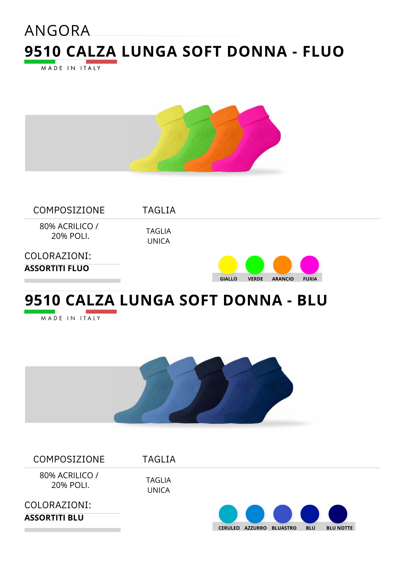 9510-CALZA CORTA SOFT FLUO E BLU