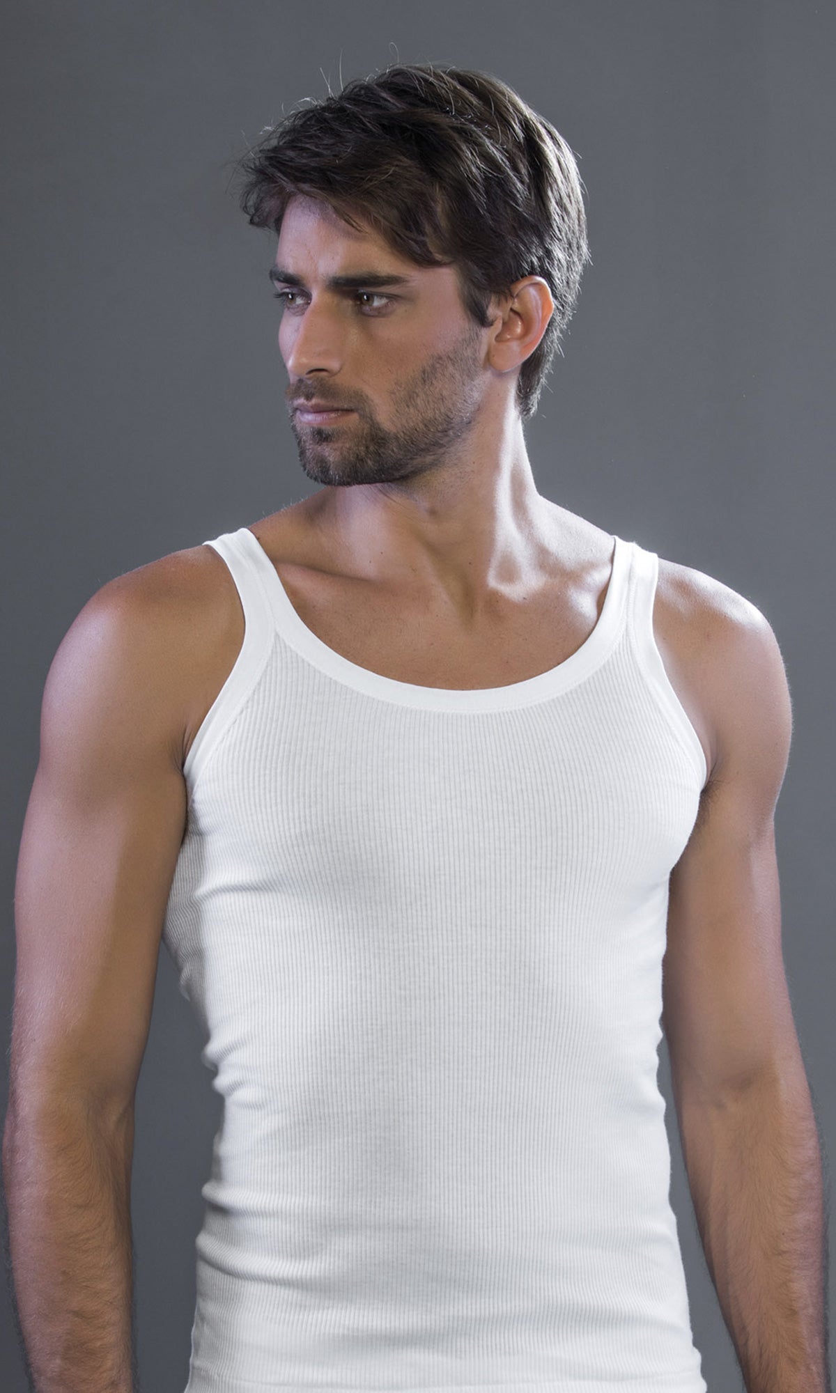 7-MEN'S COTTON RIBBED MID-SHOULDER TANK TOP 